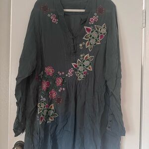 Johnny Was Dark Gray Floral Embroidered Tunic